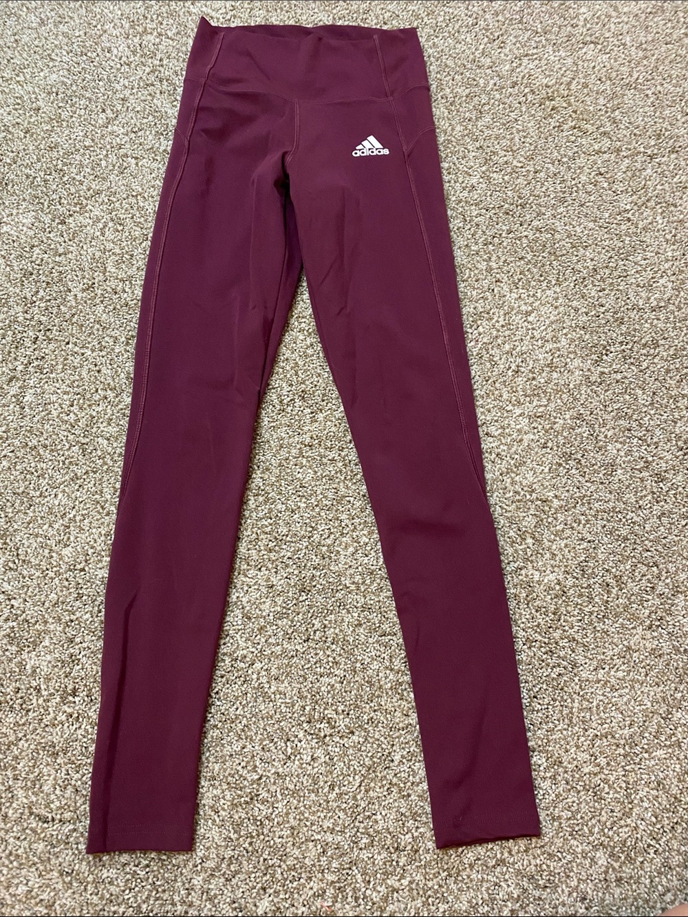 adidas Maroon High-Rise Performance Leggings - XS